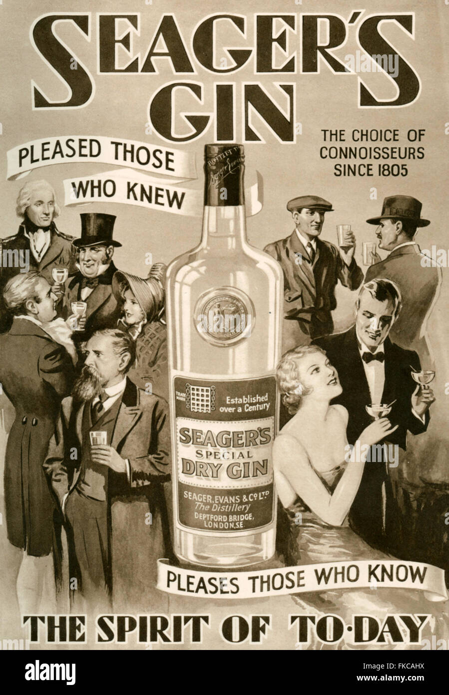 1930 UK Seagers Magazine anuncio Foto de stock
