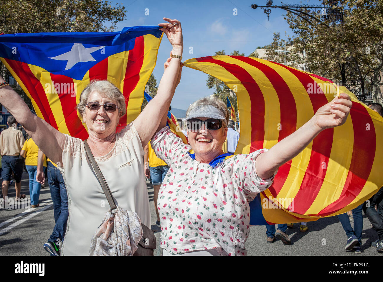 Manifestación política por la independencia de Cataluña. Passeig de Gracia.El 19 de octubre de 2014. Barcelona. Cataluña. España. Foto de stock
