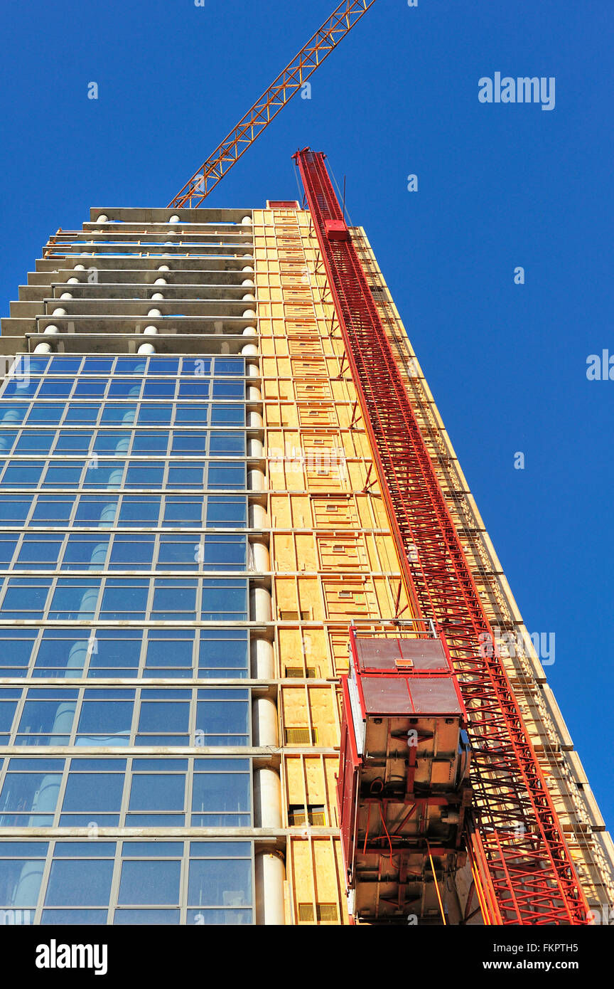 Una grúa de construcción mantiene el ritmo de crecimiento con el edificio alto sirve en la cerca del lado norte de Chicago, Illinois, EE.UU. Foto de stock