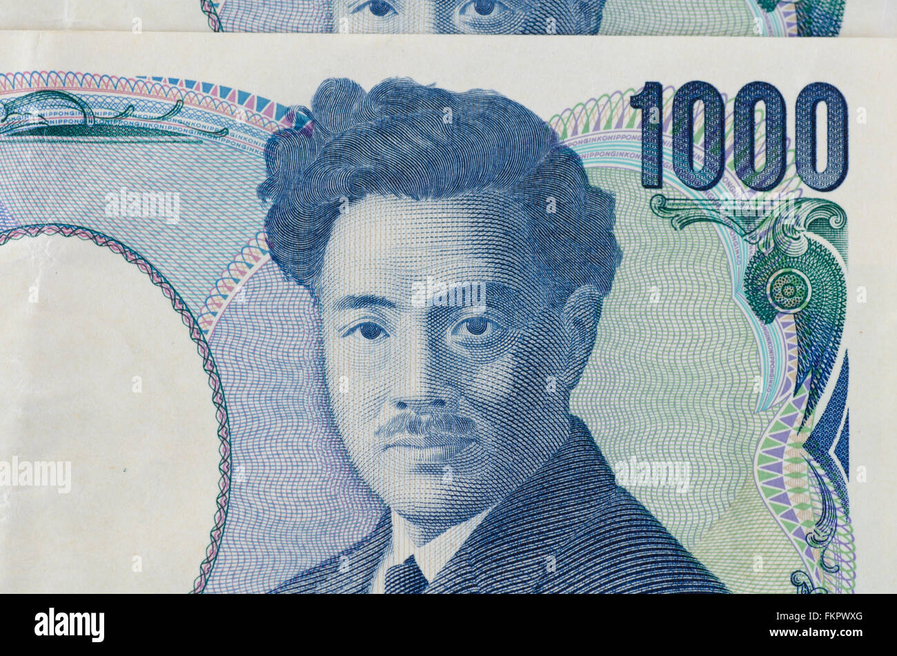 Macro de miles de facturas en yenes japoneses. Foto de stock