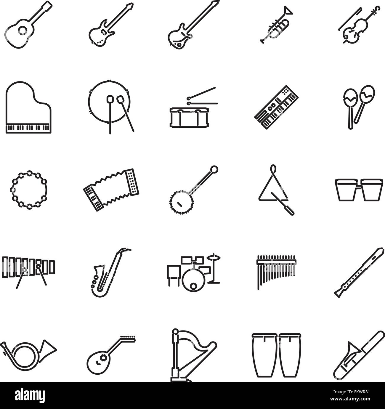 Colecci n De 25 Iconos De La L nea De Instrumentos Musicales Negro