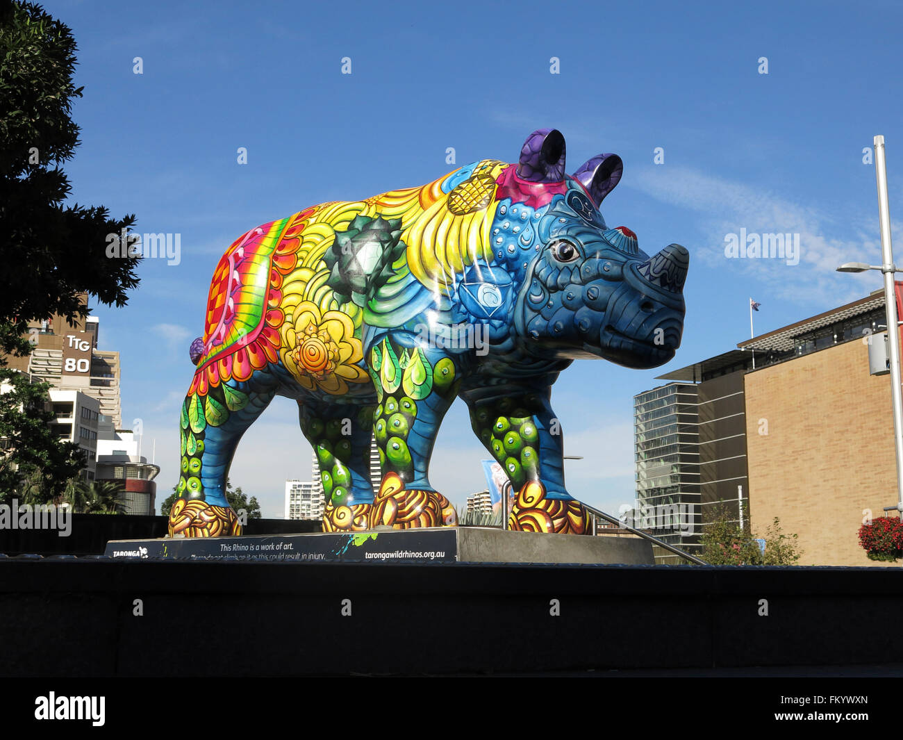 Una exposición de un artista famoso como parte del proyecto de Save the Rhino 2014 - Waverton Taronga Zoo Park, Sydney Foto de stock