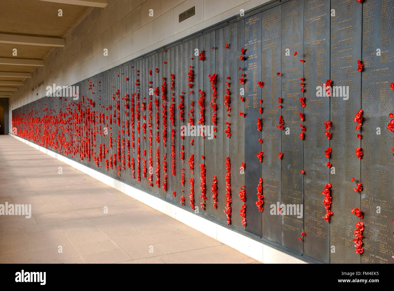 La pared de recuerdo en el Australian War Memorial, Foto de stock