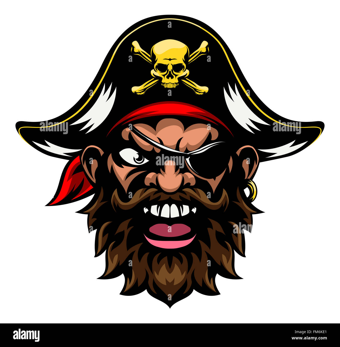 Una caricatura significa duro buscando mascota deportiva carácter pirata Foto de stock