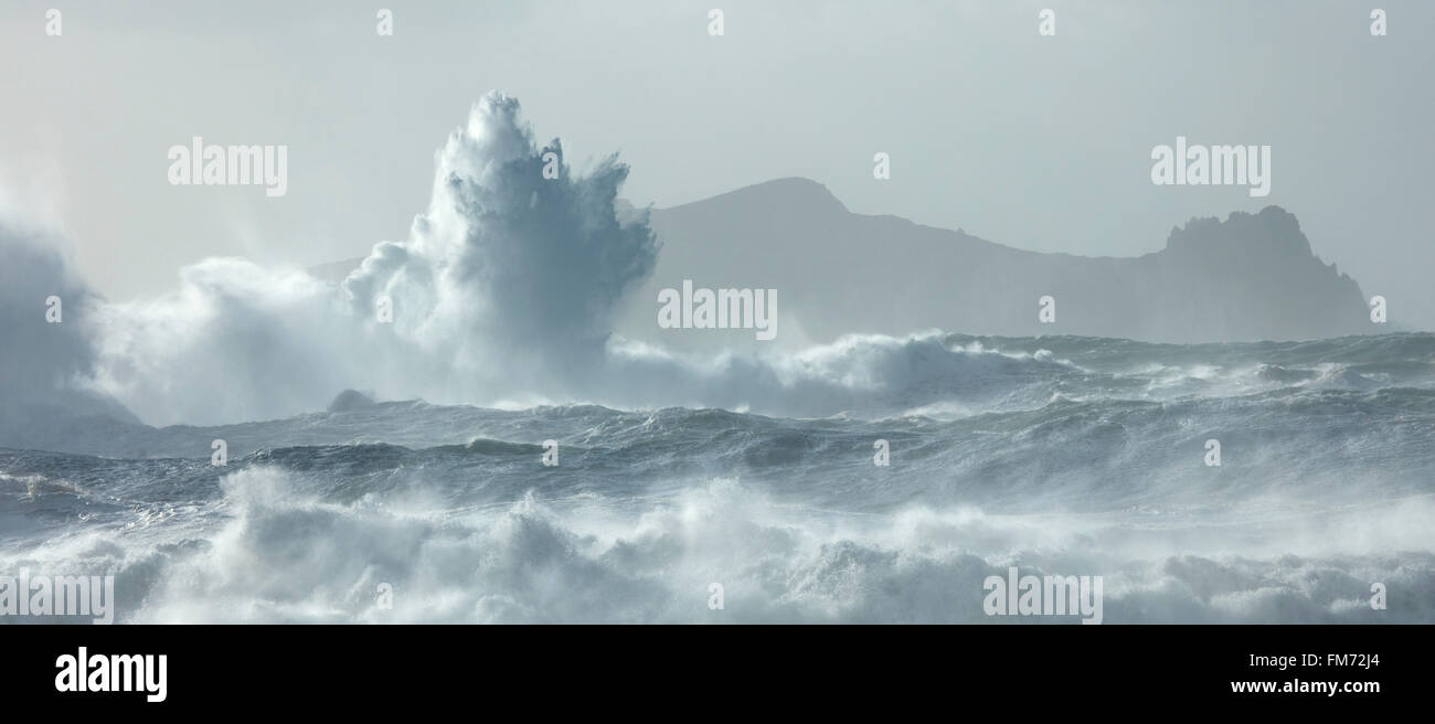 Olas rompiendo cerca Clogher Head, la península Dingle, Condado de Kerry, Irlanda. Foto de stock