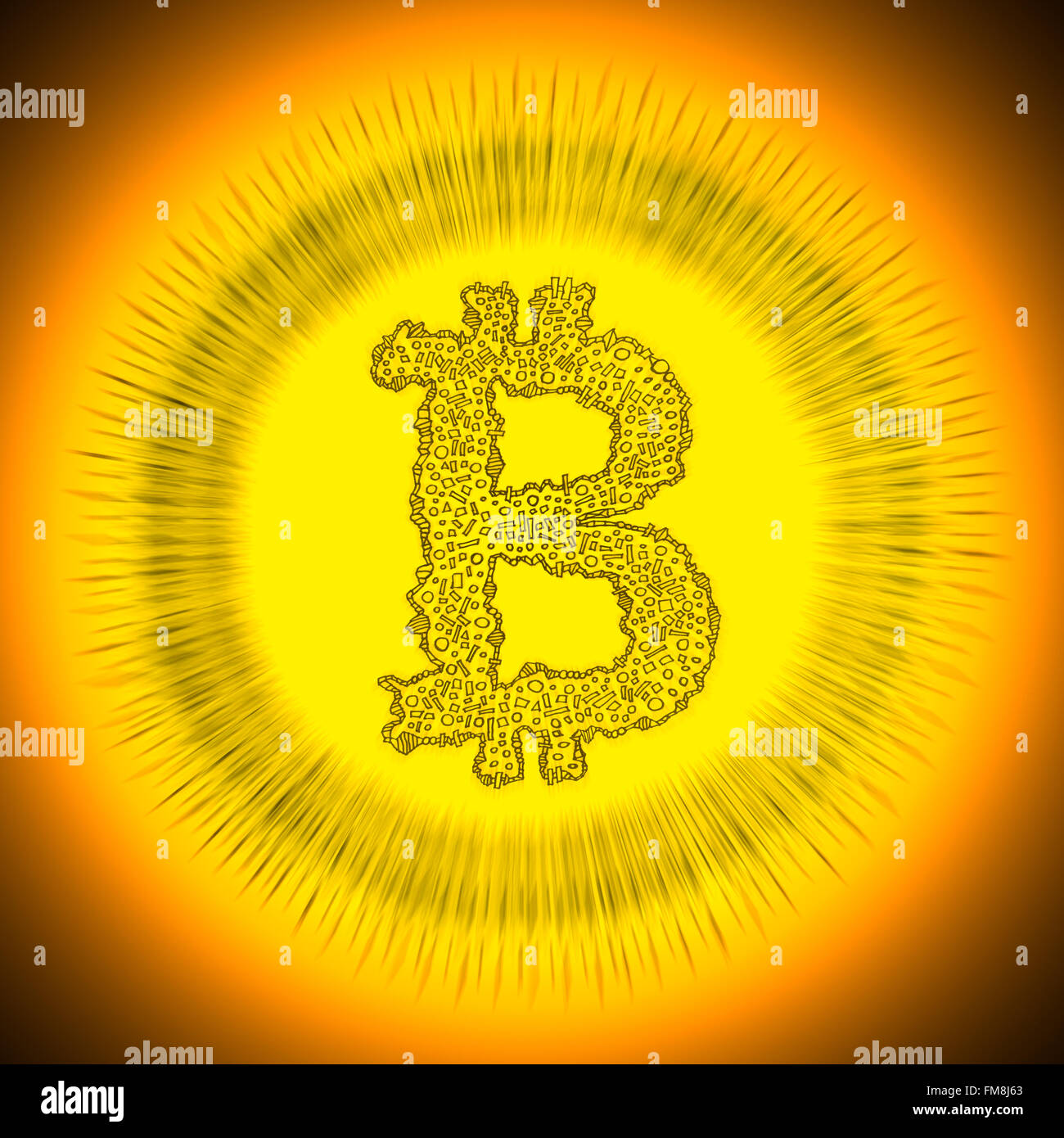 Logotipo Bitcoin radiante de oro. Ilustración de un descentralizado digital crypto moneda moneda. Foto de stock