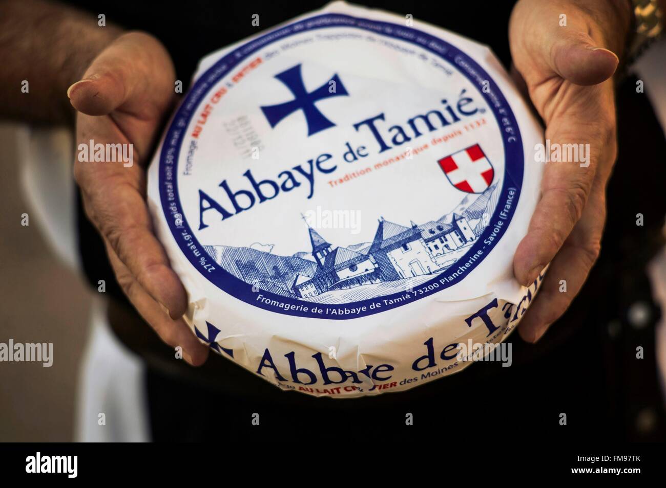 Francia, Savoie, Plancherine Bauges, cordillera, monasterio cisterciense de Notre Dame de Tamie, queso del monasterio Foto de stock