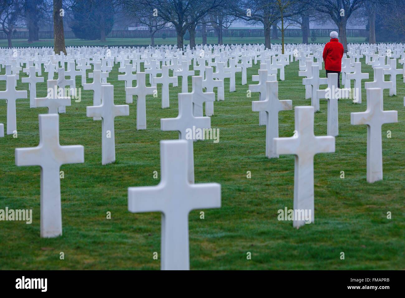 Francia, Manche, Saint James, el cementerio americano, Alineación tumbas en el cementerio Americano Foto de stock