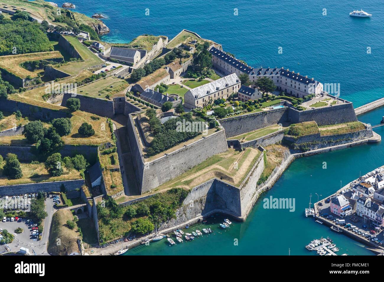 Francia, Morbihan, Belle Ile, Le Palais, la Ciudadela (vista aérea) Foto de stock