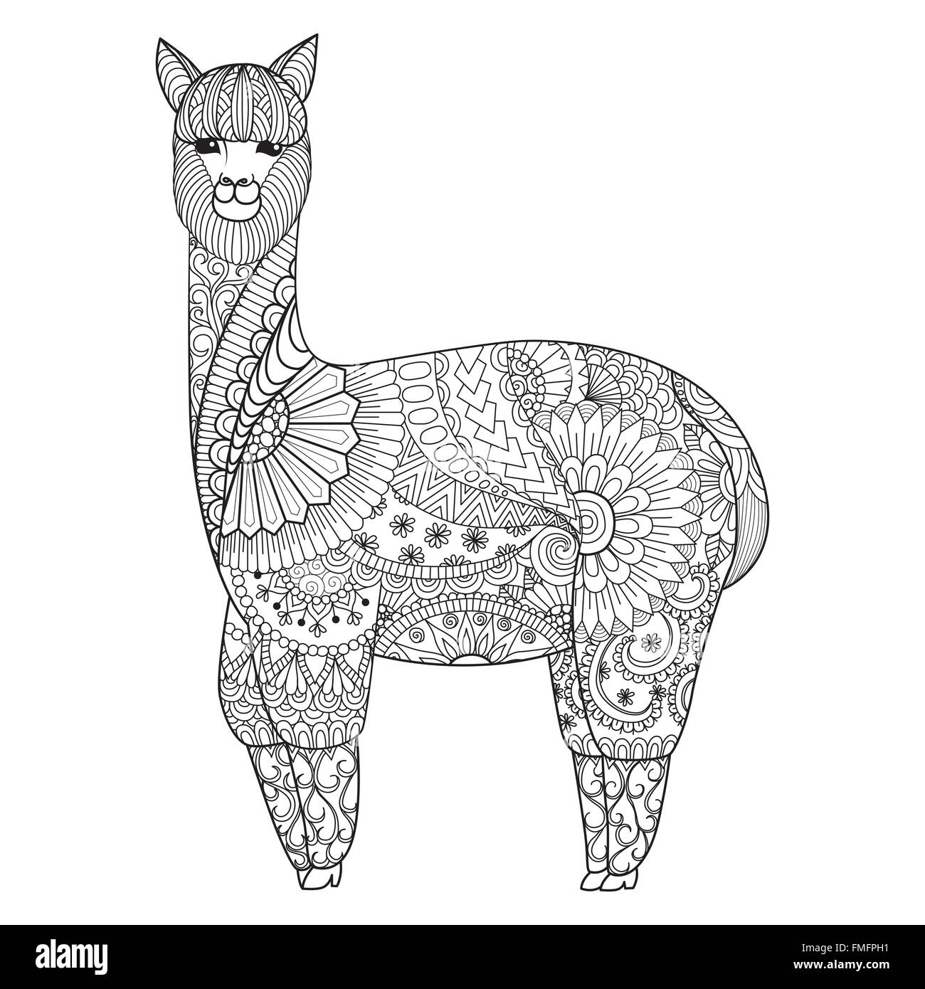 Zentangle ALPACA DESIGN FOR coloring book para adultos, logo camiseta