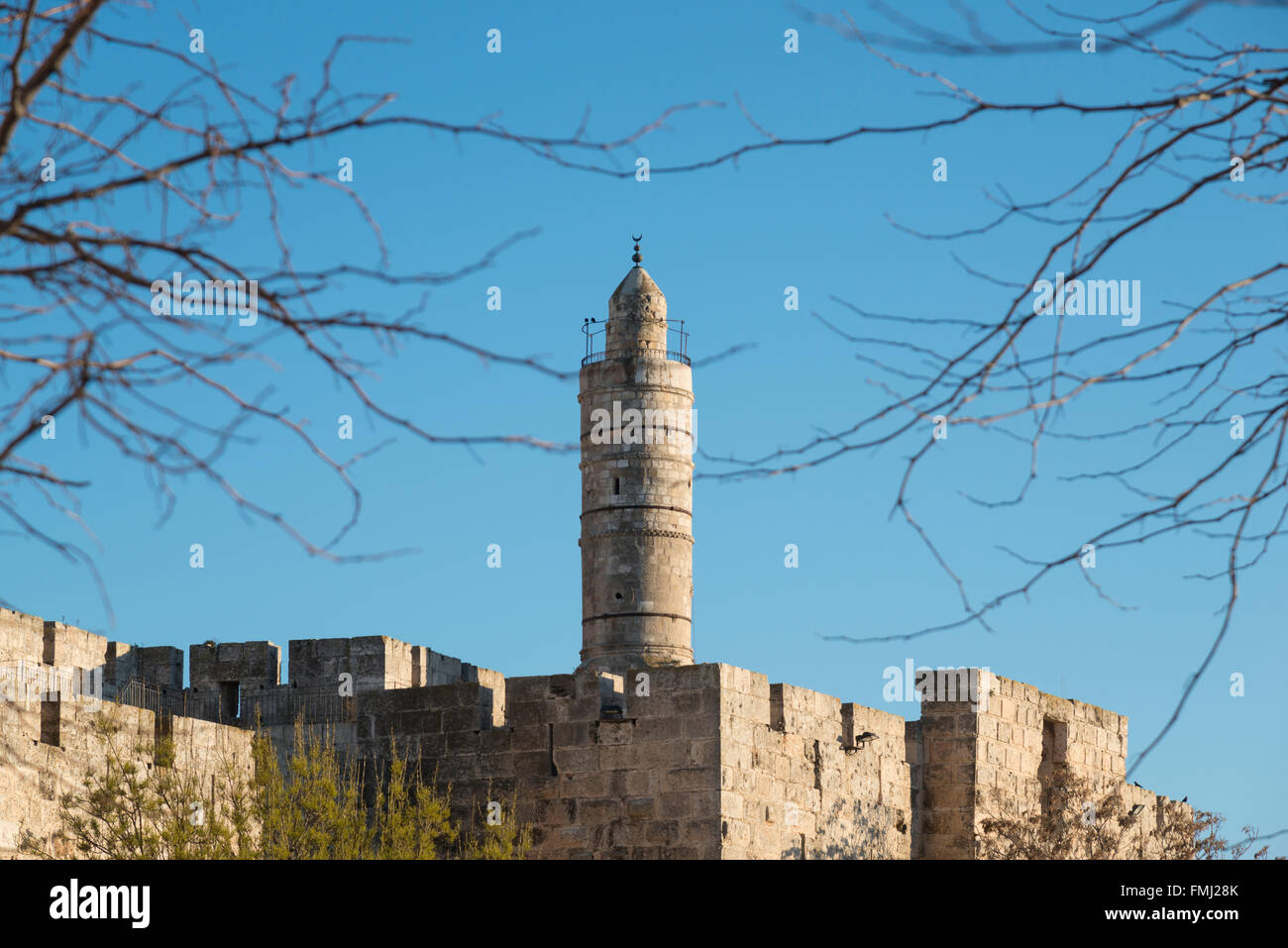 El minarete en la Torre de David. Ciudad Vieja de Jerusalén. Israel. Foto de stock