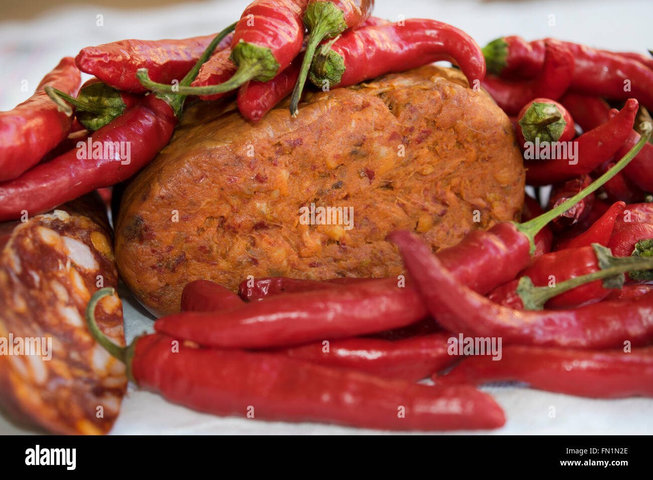 Hot Chili soppressata nduja y productos típicos de Calabria Fotografía