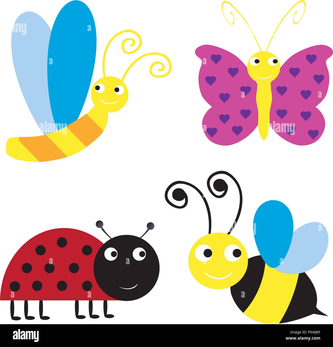 Ilustración vectorial de conjunto de diferentes insectos graciosos Ilustración del Vector
