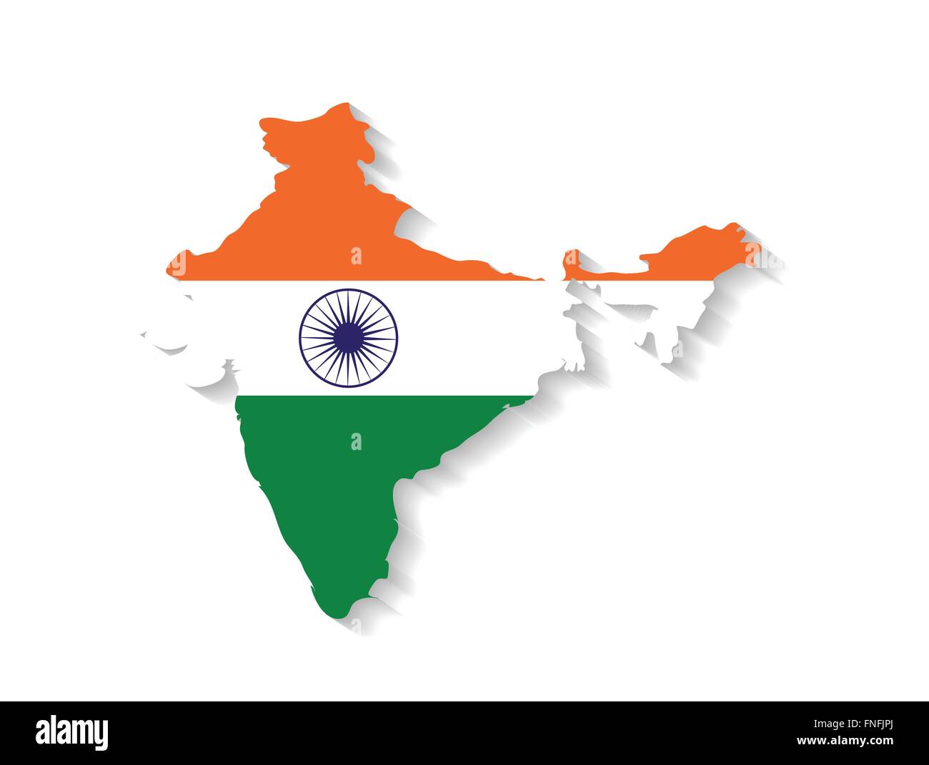 India mapa del país con la bandera y el efecto de la sombra Ilustración del Vector
