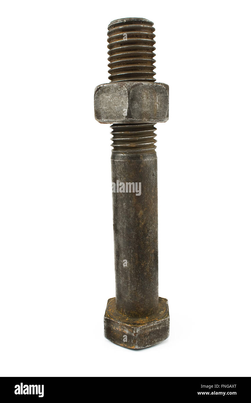 La tuerca y el tornillo oxidado aislado en blanco Foto de stock