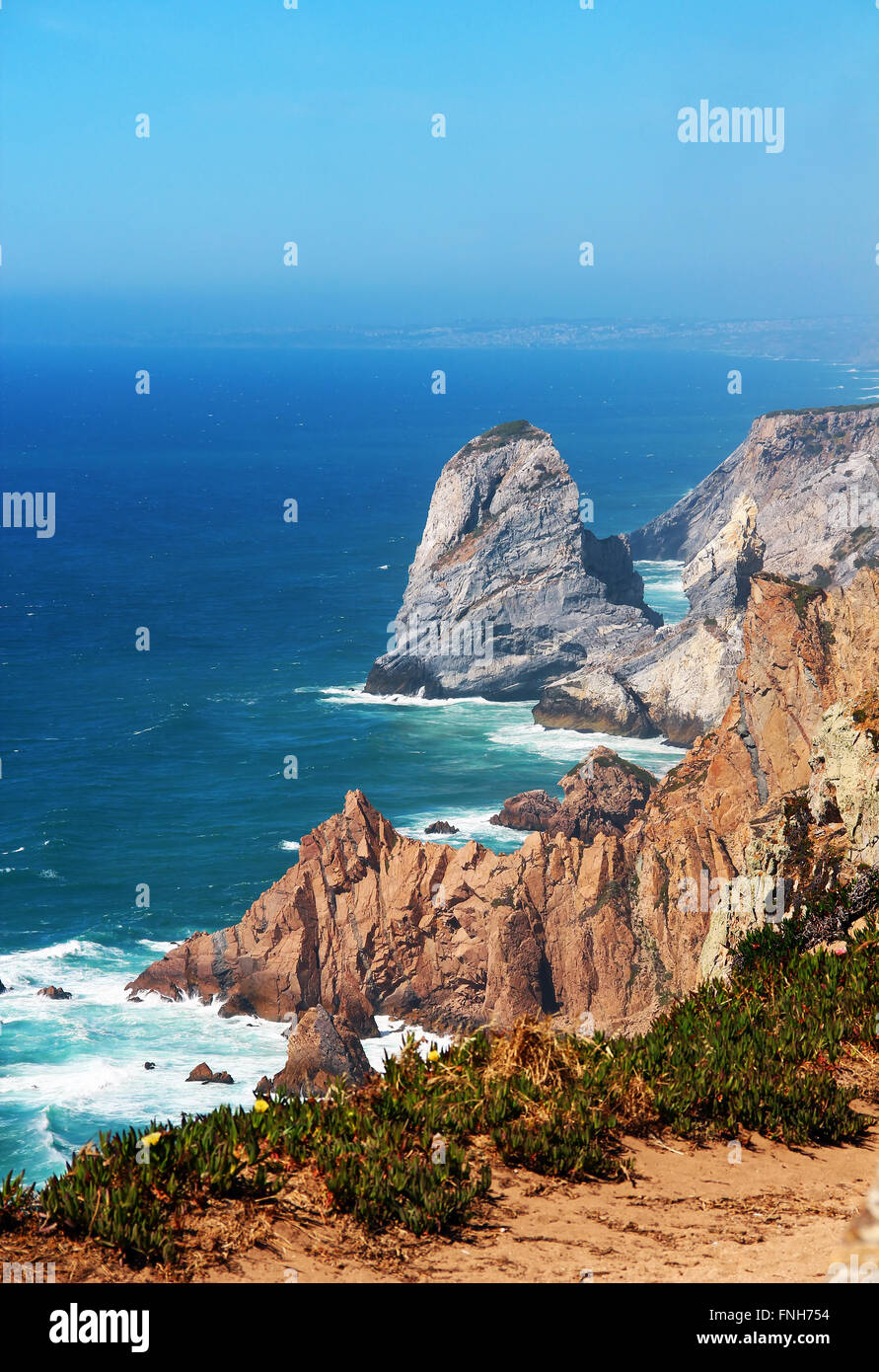 Cabo de Roca (Cabo da Roca) - El punto más occidental de la Europa continental, Portugal Foto de stock