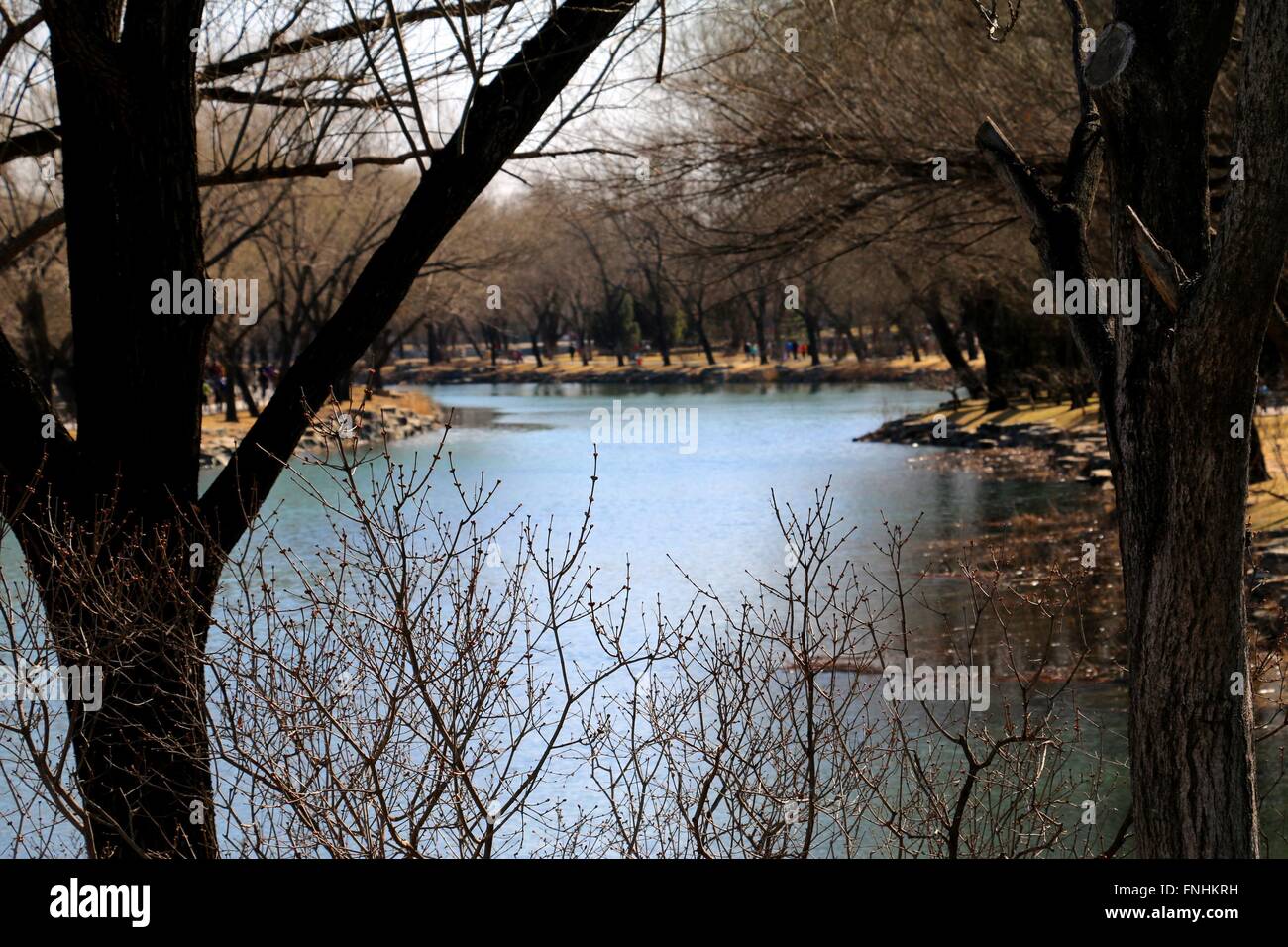 Hermoso lago. Naturalmente lago enmarcado en el Palacio de Verano, Beijing, China. Foto de stock