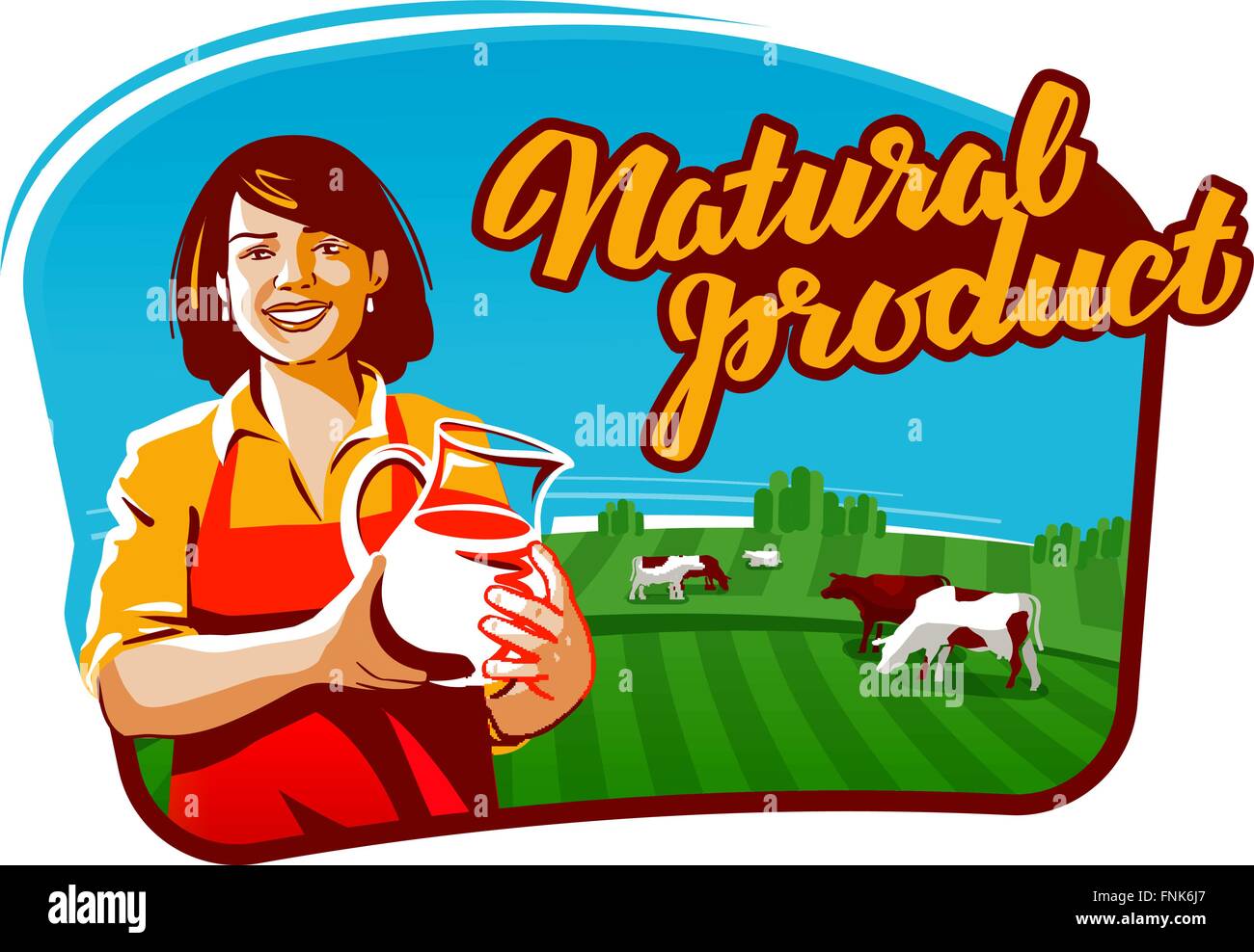 Leche de vaca lechera. logotipo vectorial, el agricultor o el icono de granja Ilustración del Vector