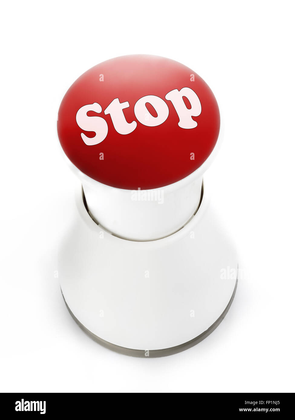 Botón pulsador rojo con tope inscripción Foto de stock