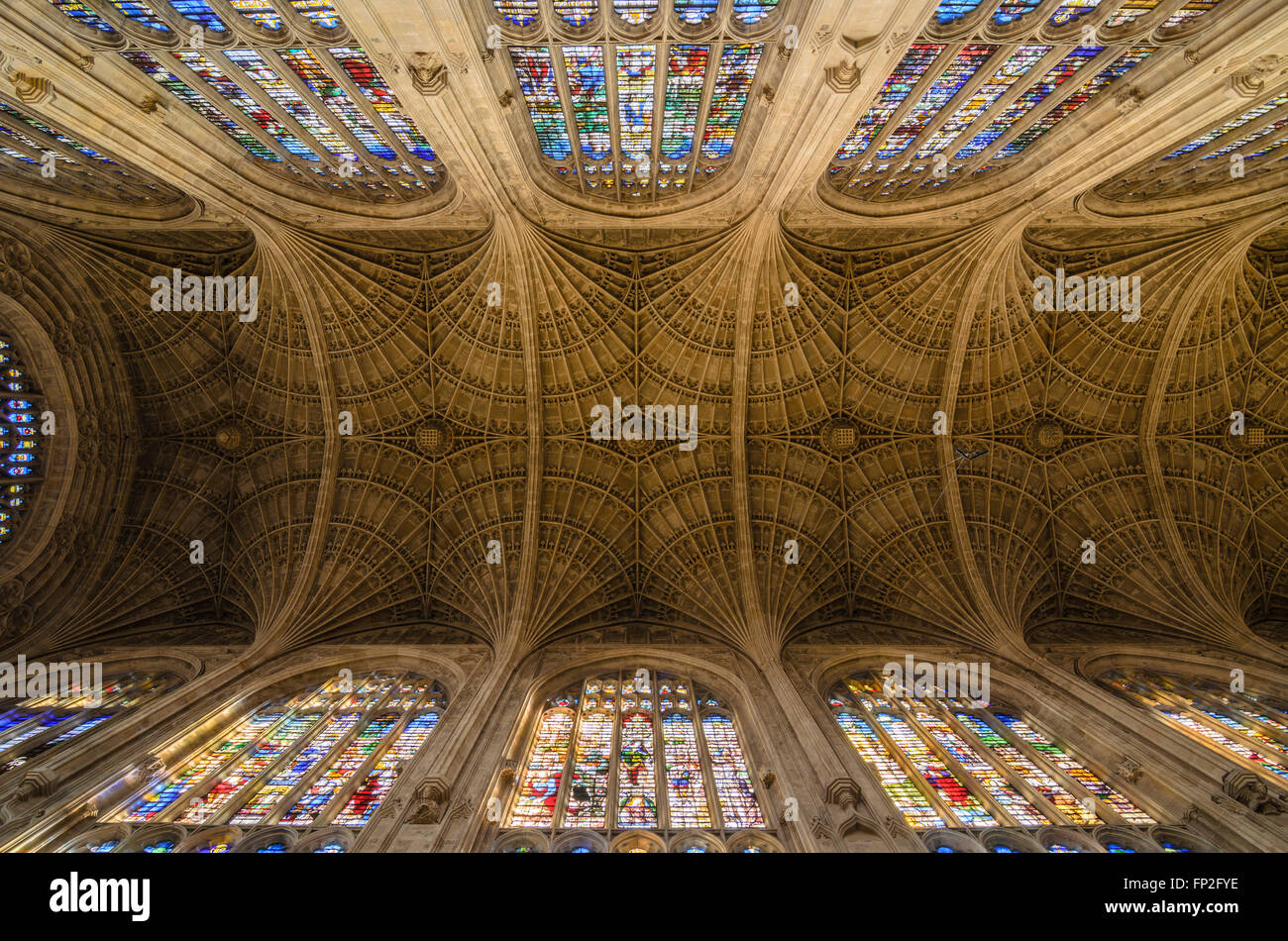 Los techos del Kings College Chapel, Kings College, Universidad de Cambridge, Inglaterra, Reino Unido. Foto de stock