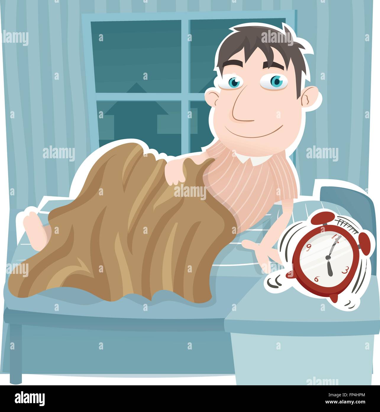 Cartoon hombre feliz despertar por la mañana Imagen Vector de stock - Alamy