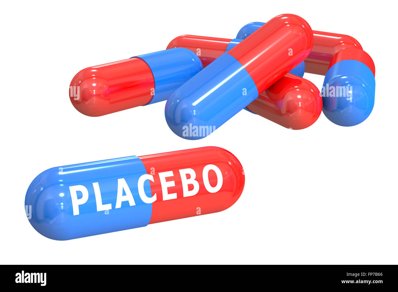 Concepto de placebo con cápsulas aislado sobre fondo blanco. Foto de stock