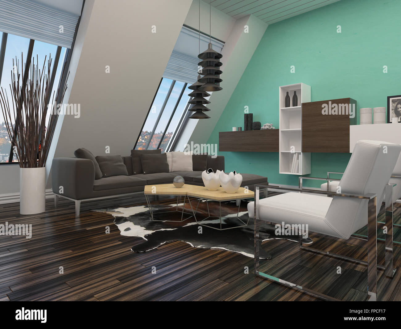 Sala De Estar Moderna Decoracion Interior Con Un Muro Inclinado