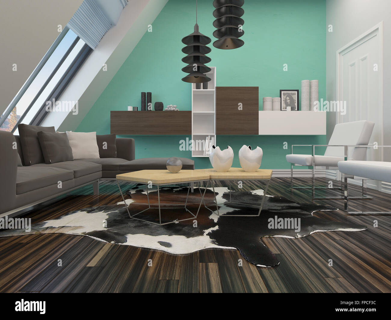 Sala De Estar Moderna Decoracion Interior Con Un Muro Inclinado