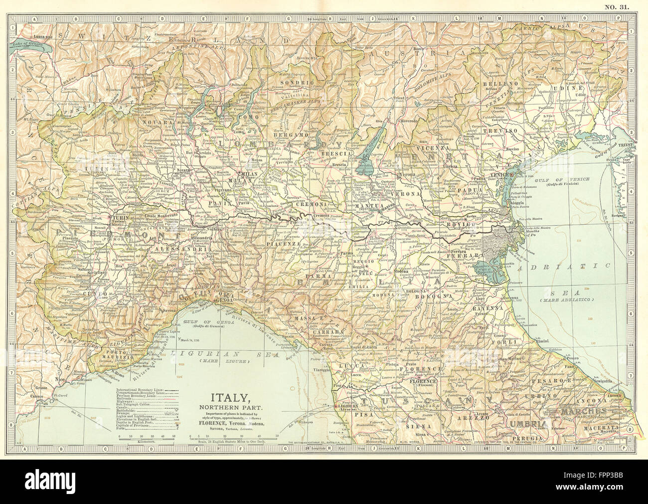 Italia del norte: Independencia Italiana/Guerras Napoleónicas etc campos de batalla, 1903 mapa Foto de stock