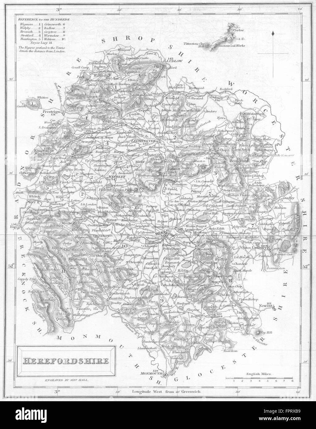 HEREFORD: Herefordshire: Hall, 1831 mapa antiguo Foto de stock