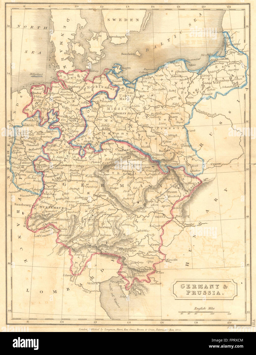 Alemania: & Prusia: Hall, 1850 mapa antiguo Foto de stock