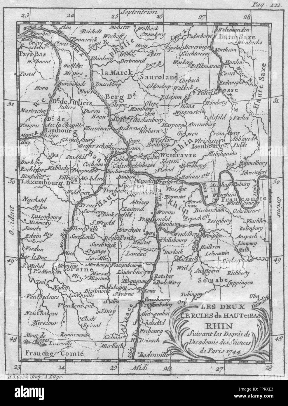 Alemania Francia: Rhin Rhine Rhein: Buffier, 1785 mapa antiguo Foto de stock