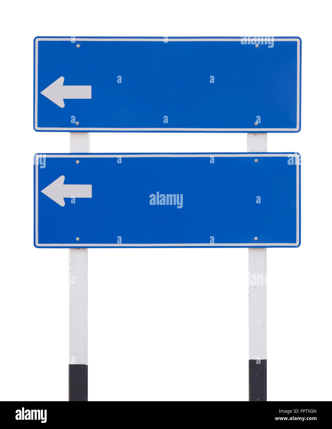 Dos señales de tráfico vacío azul con una flecha aislado sobre fondo blanco. Foto de stock