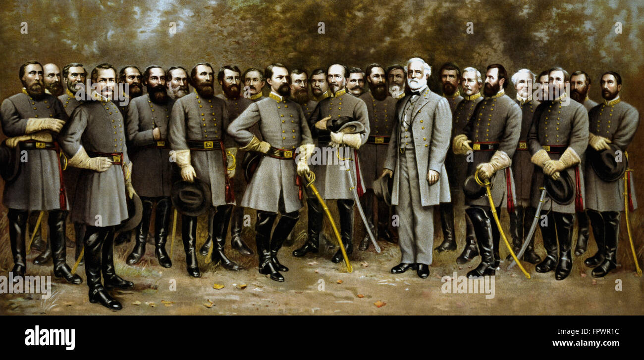 Guerra Civil imprimir mostrando General Robert E. Lee y algunos de los prominentes generales Confederados de la Guerra Civil Americana. Foto de stock