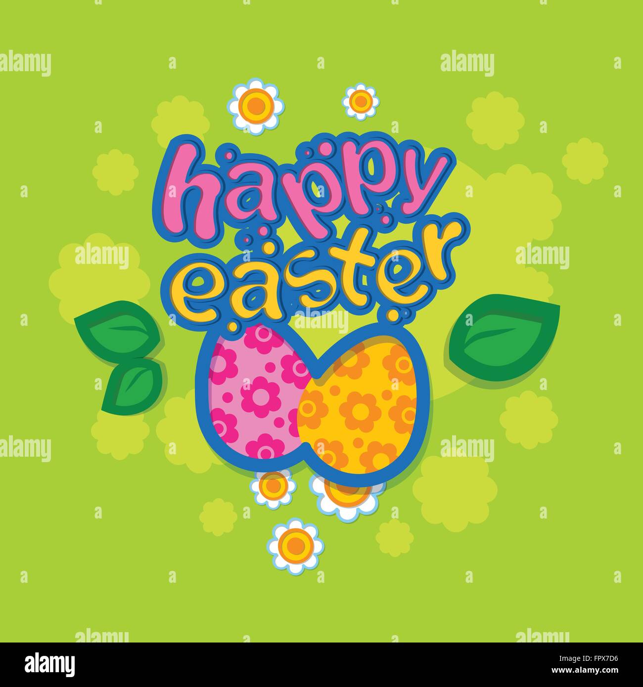 Los huevos, flores, hojas verdes felices Pascuas Tarjeta de