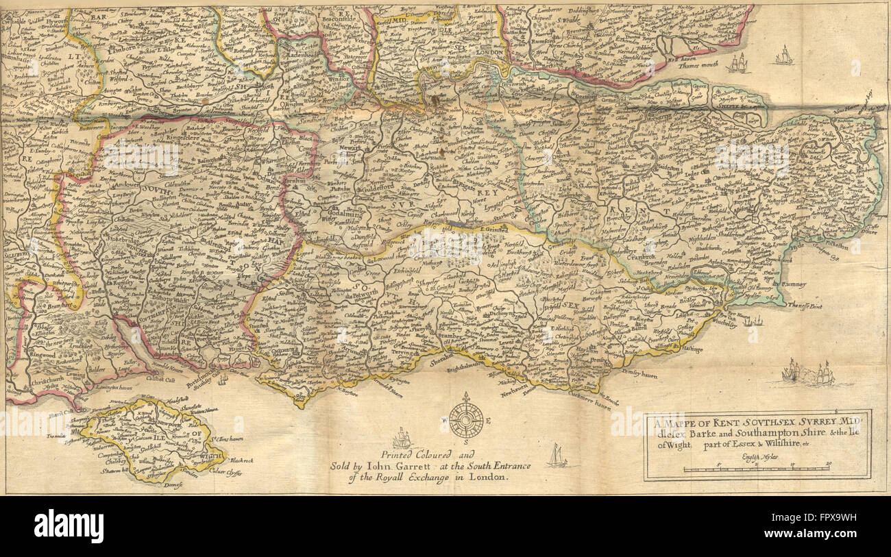 SE INGLATERRA: Inicio condados: grite, 1676 mapa antiguo Foto de stock
