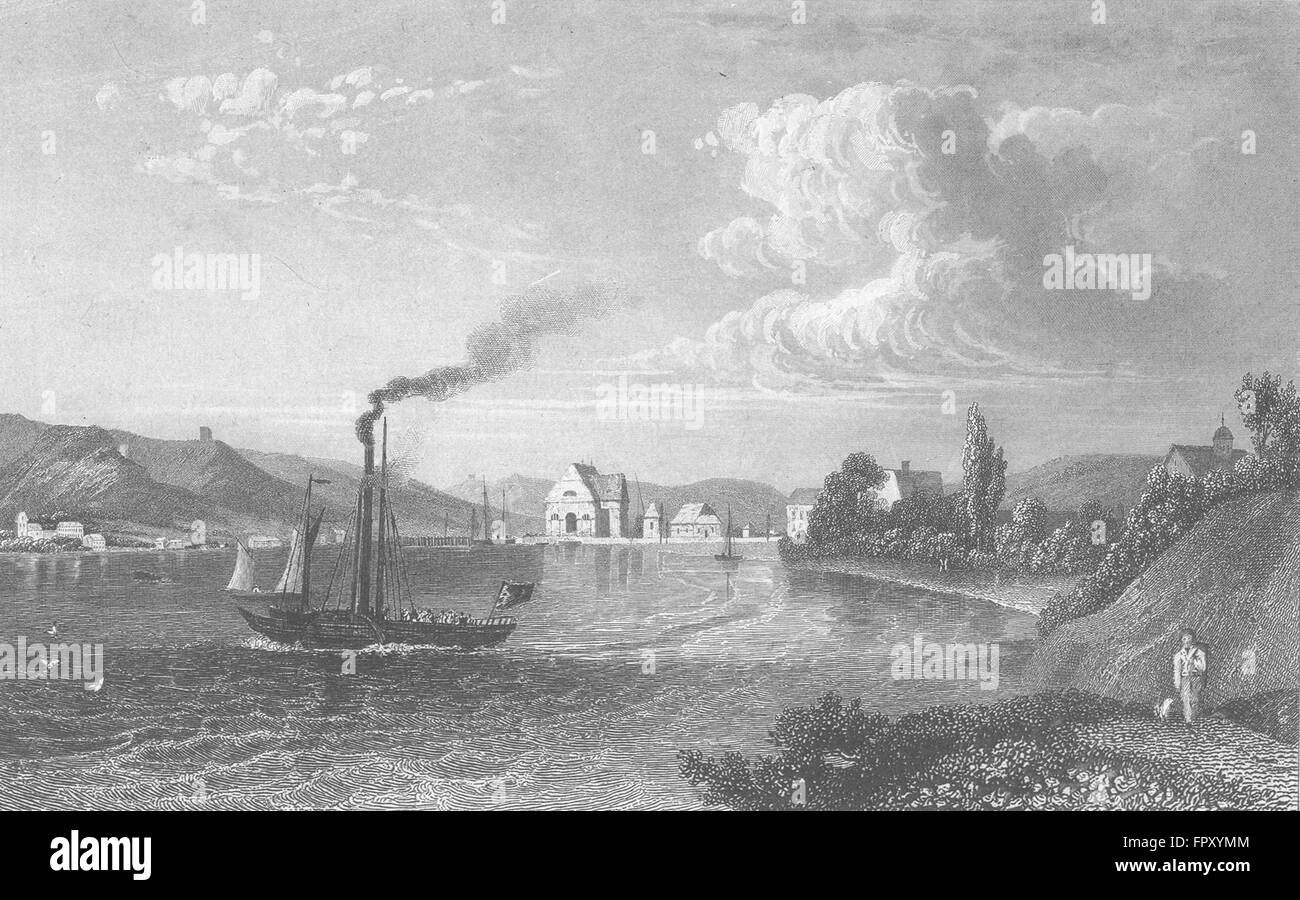 Alemania: Ludwigshafen, el lago Constanza: barco de vapor, grabado antiguo 1830 Foto de stock