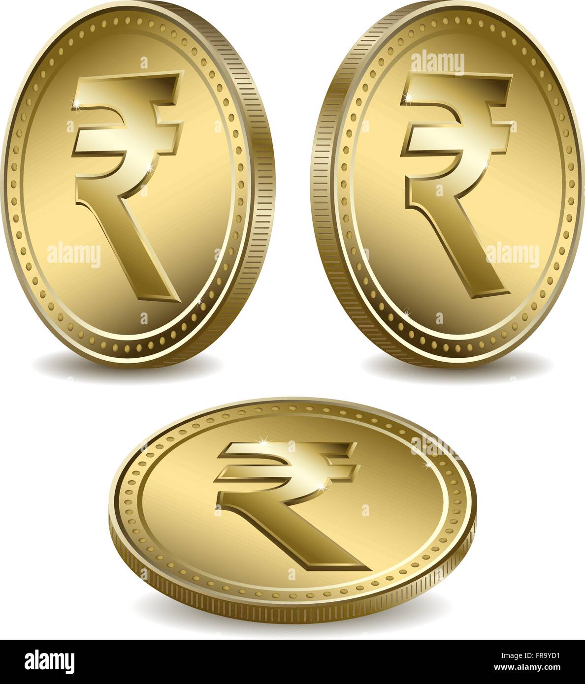 Tres monedas de oro con un símbolo de moneda Imagen Vector de stock - Alamy