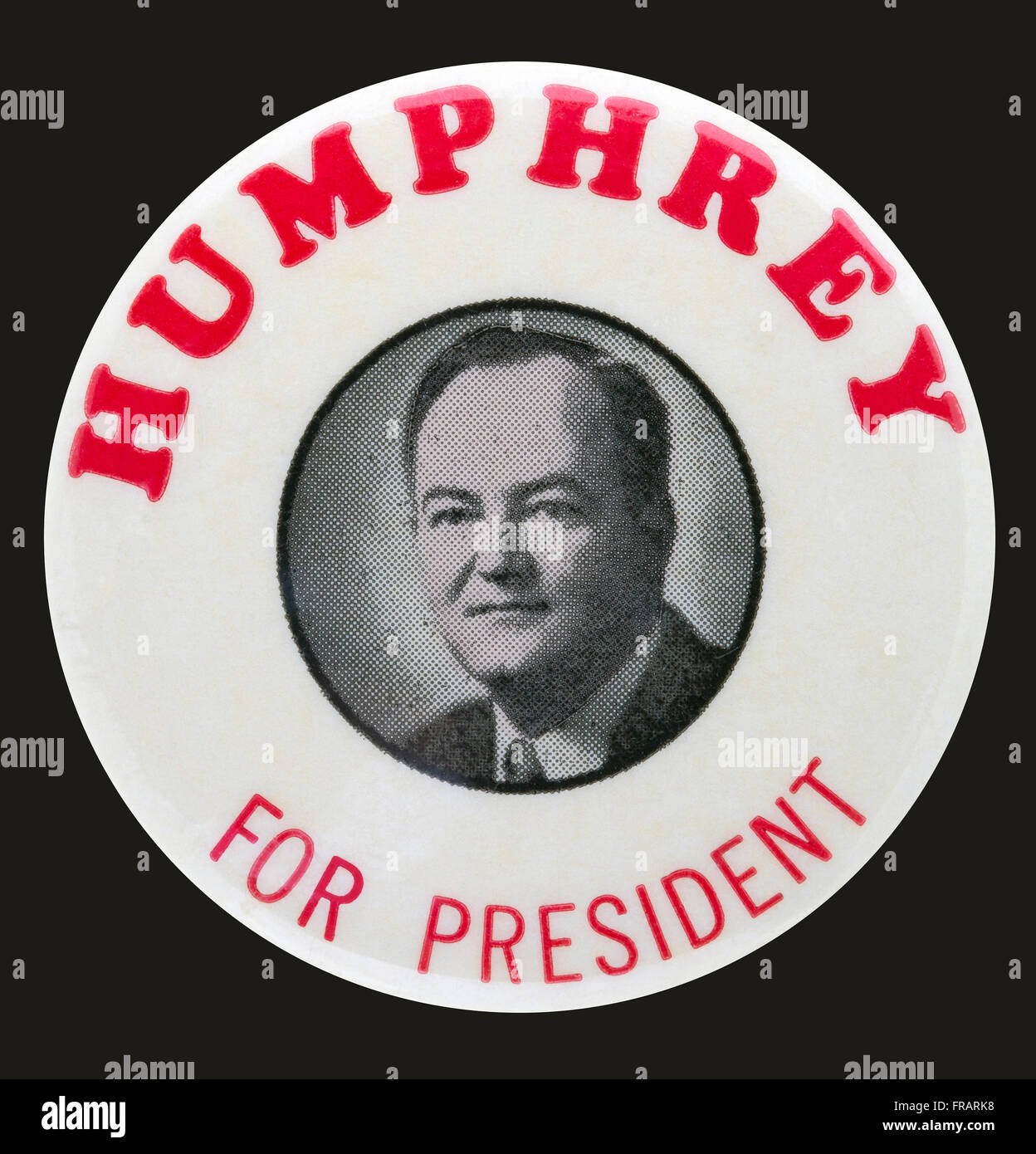 Un pasador de Hubert H. Humphrey 1960 botón atrás badge utilizados durante la nominación demócrata para Presidente de los Estados Unidos Foto de stock