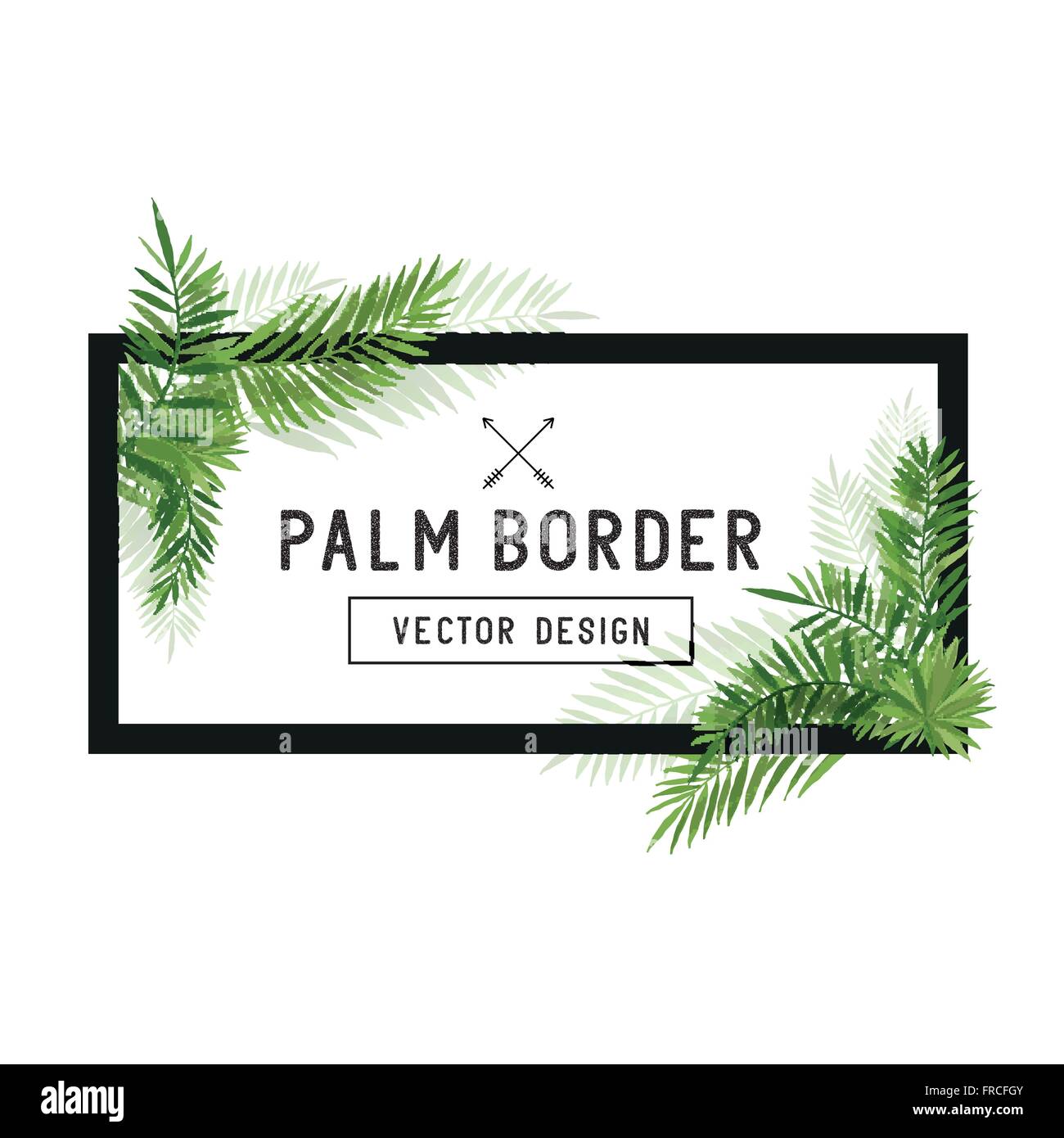 Borde de hoja de palma tropical Vector. Hojas de palmera de verano alrededor de una frontera. Ilustración vectorial. Ilustración del Vector