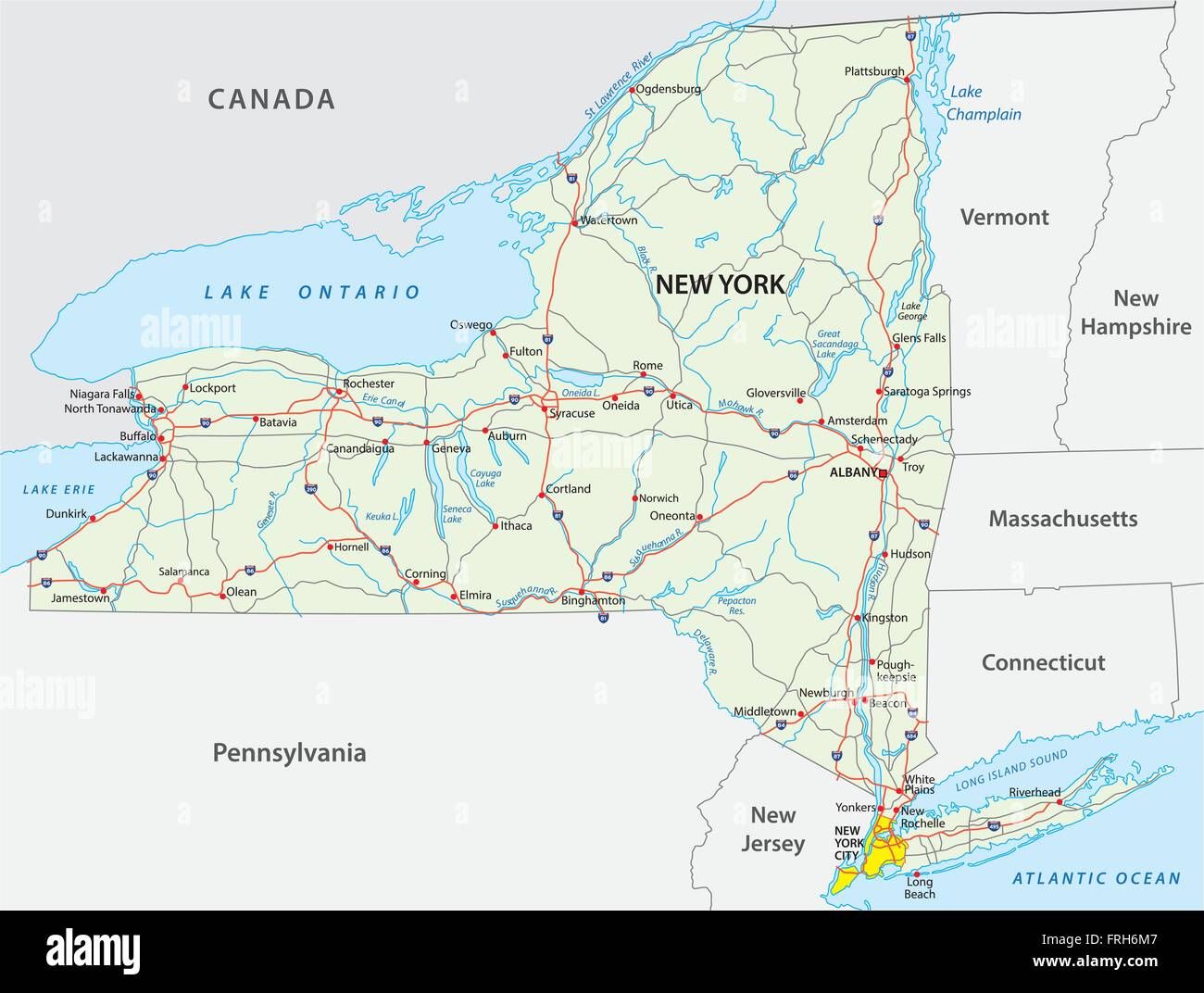 Mapa de carreteras del Estado Federal Estadounidense new york Ilustración del Vector