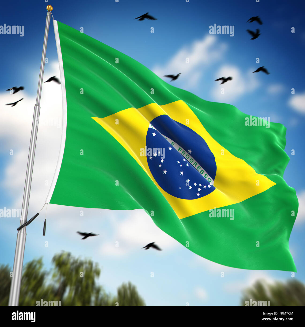 bandera de brasil aislado sobre fondo blanco, ilustración 3d