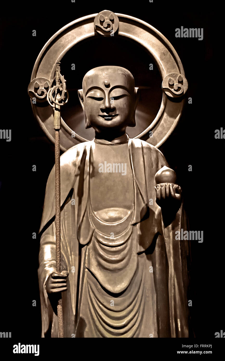 Bodhisattva Ksitigarbha es uno de los cuatro principales bodisatvas en Budismo Mahayana del este asiático 1866, por Ishii Fujibei ( en la cultura japonesa, donde se le conoce como Jizō o Ojizō - sama ) Foto de stock