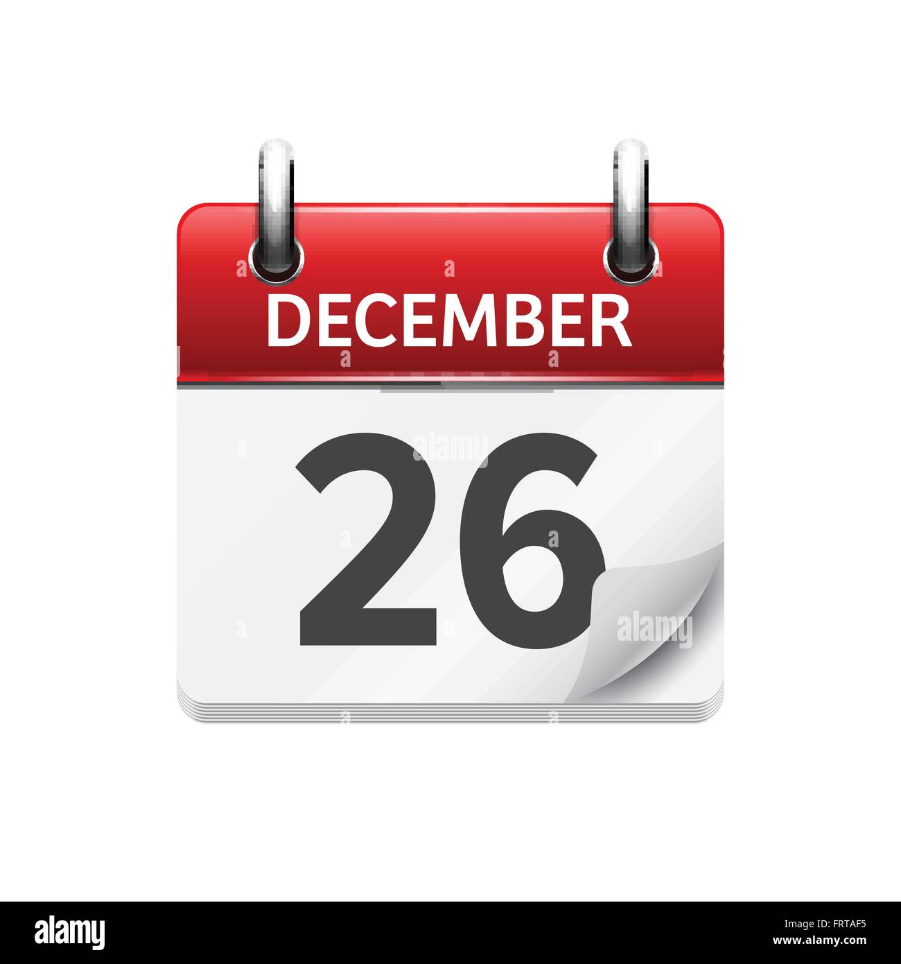 El 26 de diciembre. Diario plana Vector icono Calendario. La fecha y la hora, el día, el mes