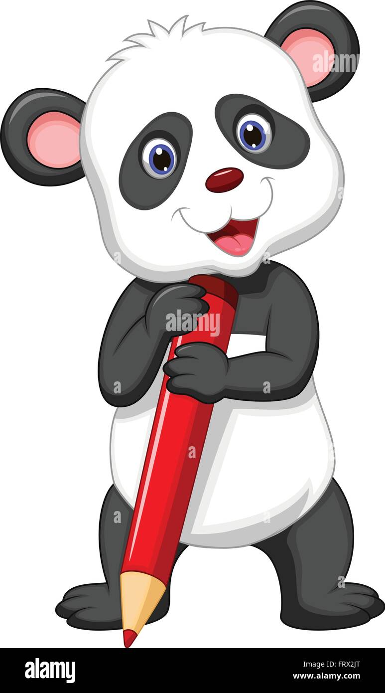 Cute panda cartoon sosteniendo un lápiz Imagen Vector de stock - Alamy