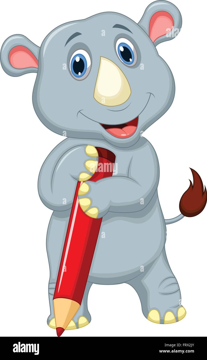 Cute Dibujos Animados De Rinocerontes Sosteniendo Un Lapiz Imagen Vector De Stock Alamy