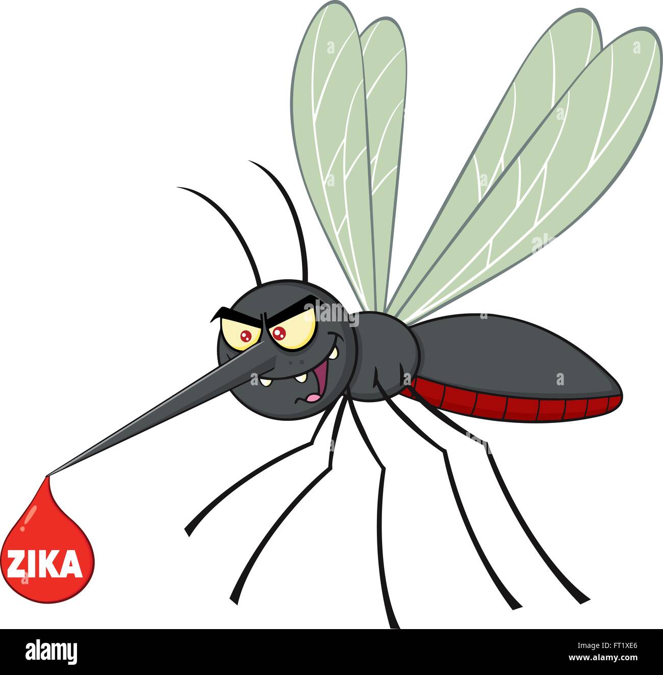 Personaje de dibujos animados de mosquitos volando con gota de sangre y el  texto Zika Imagen Vector de stock - Alamy
