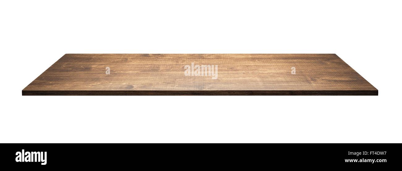 Mesa de madera o estante aislado sobre fondo blanco. Foto de stock