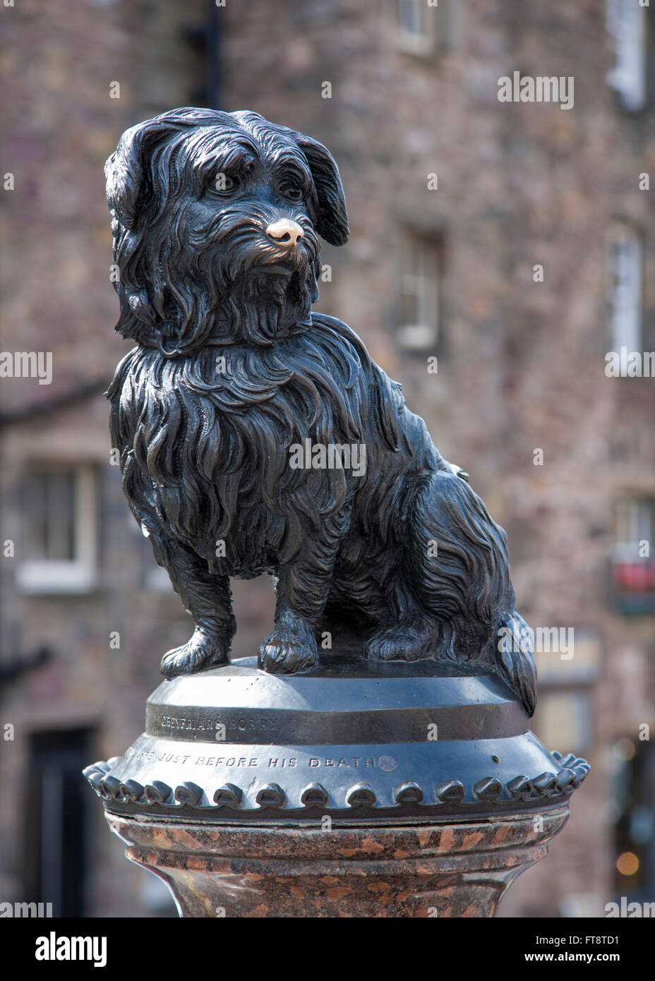 Edimburgo, ciudad de Edimburgo, Escocia. Estatua de Greyfriars Bobby en la intersección de Candlemaker Row y George IV Bridge. Foto de stock