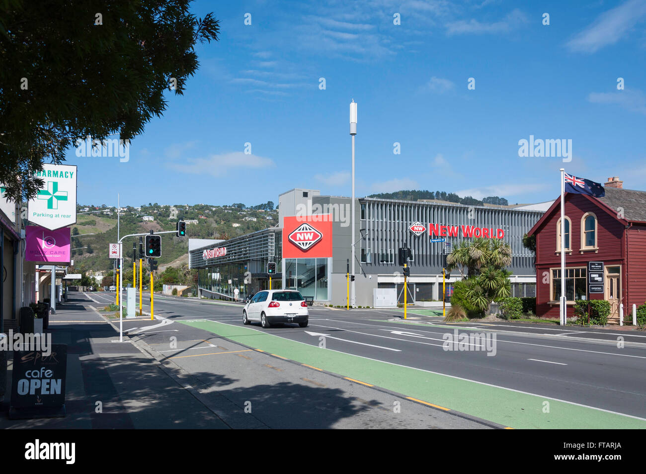 Carretera principal, Redcliffs, Christchurch, Provincia de Canterbury, Nueva Zelanda Foto de stock
